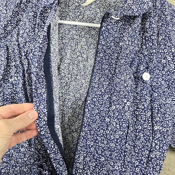 Vintage 80-90's All That Jazz Floral Belted Midi Dress Blue/White Size S Vintage - Picture 3 of 12